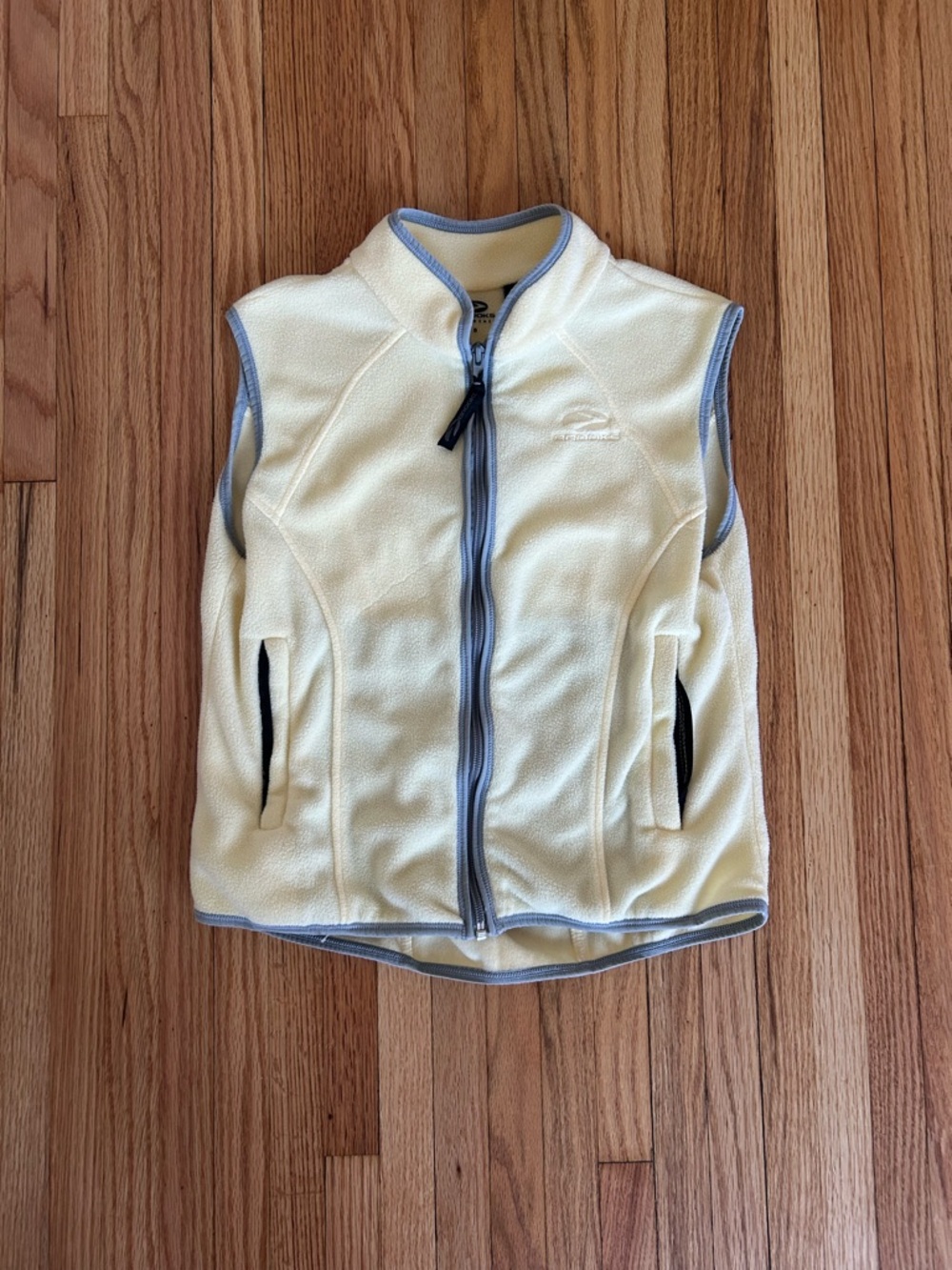 Brooks Cream Fleece Vest with Light Blue Trim